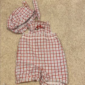 Summer Janie + Jack overalls, onesie + hat
